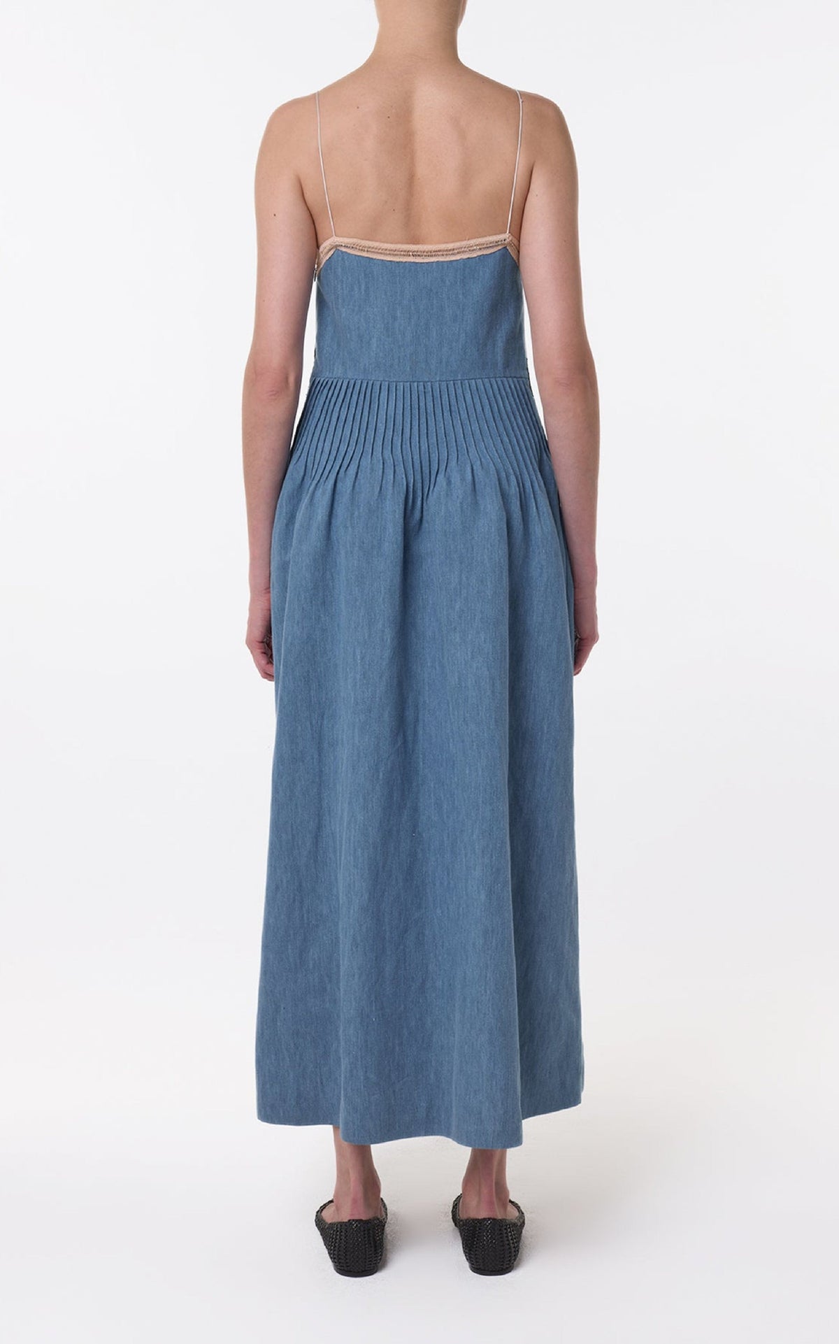 Althea Dress en denim bleu clair washed coton lin denim