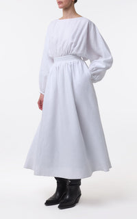 Ahmose Dress en blanc lin d’aloès popeline de chemise