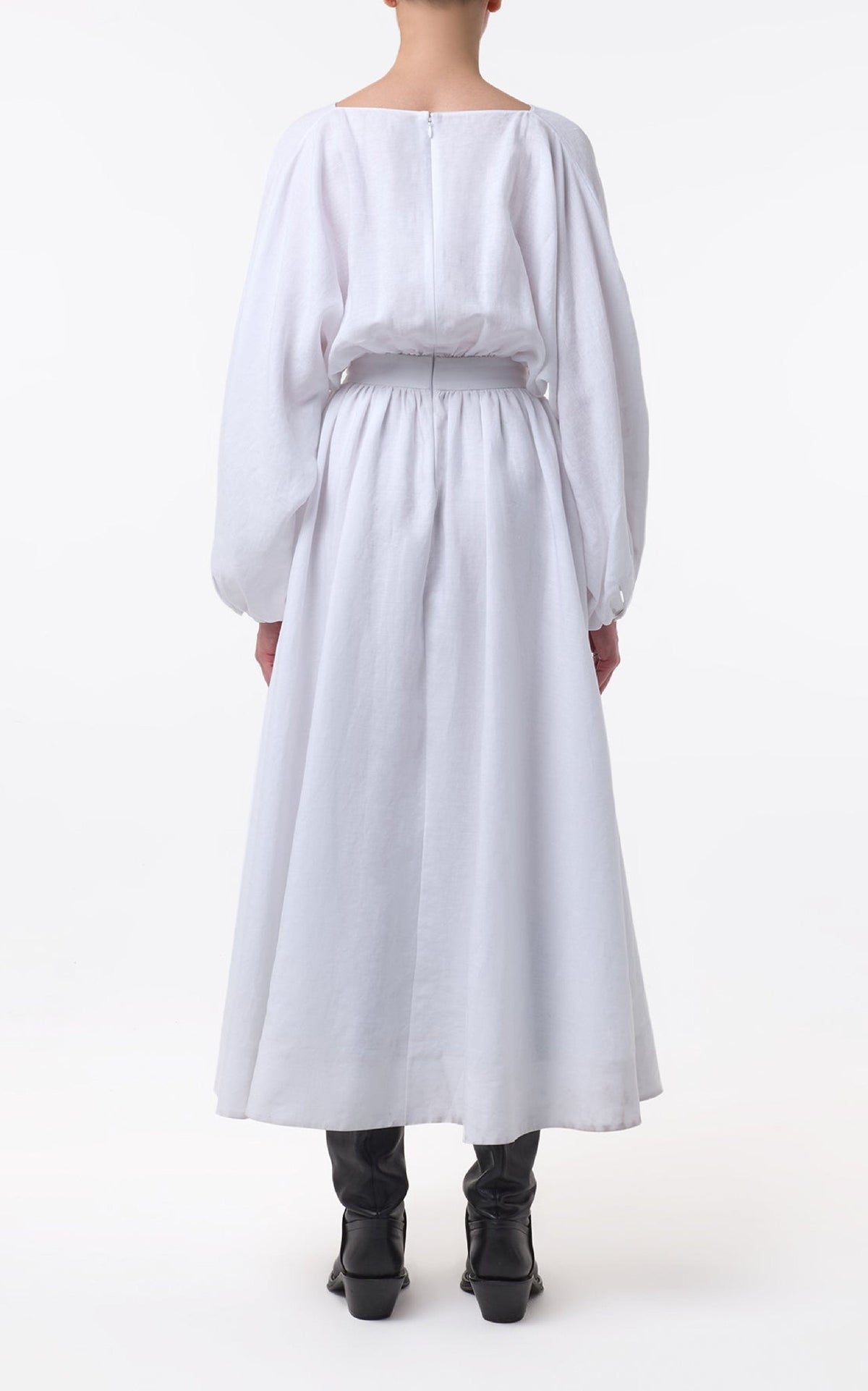 Ahmose Dress en blanc lin d’aloès popeline de chemise