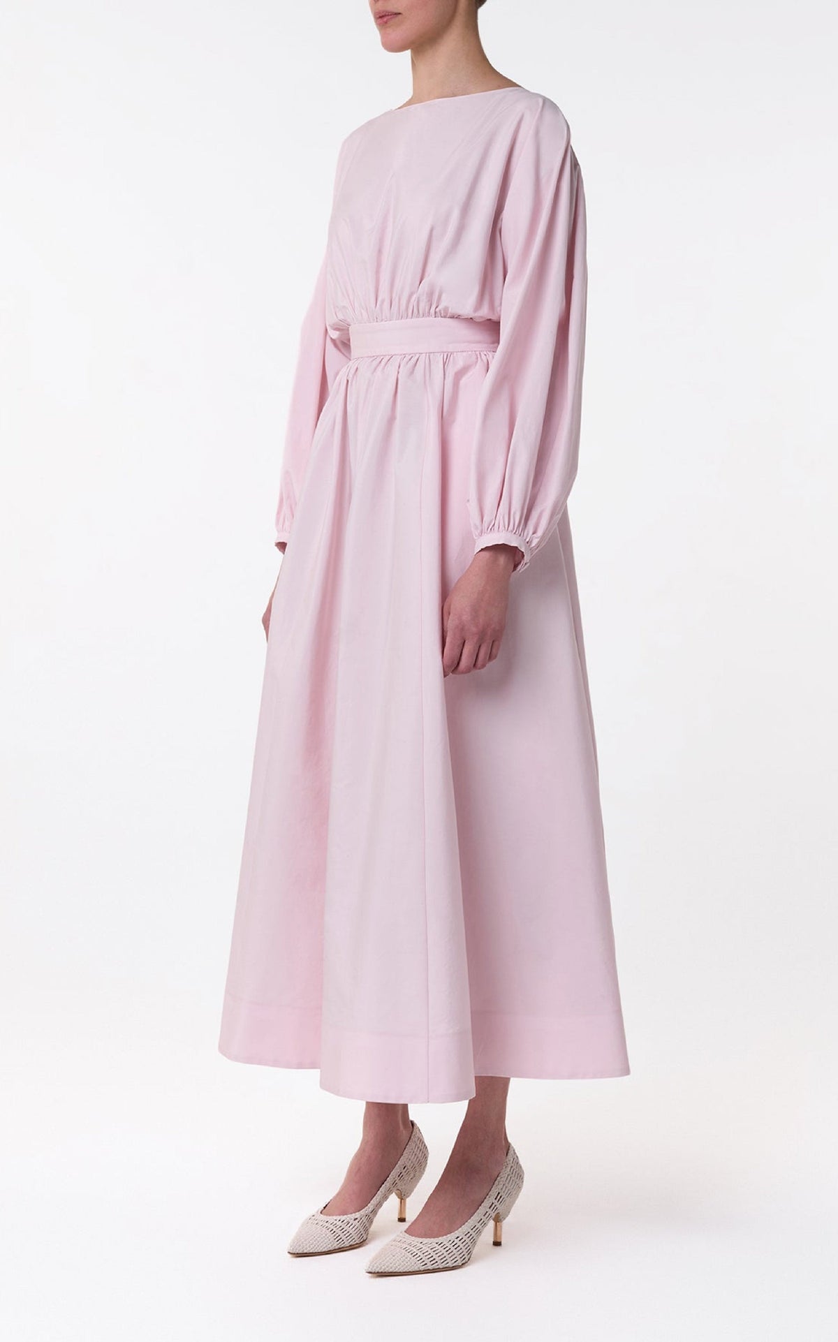 Ahmose Dress en rose poudré pâle coton Sea Island popeline