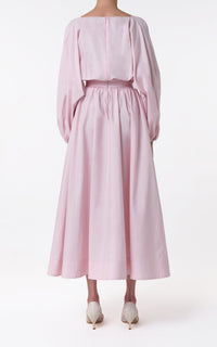 Ahmose Dress en rose poudré pâle coton Sea Island popeline
