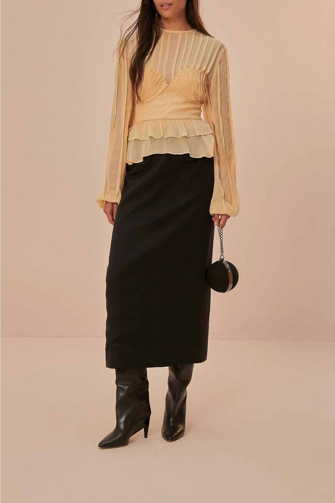 Blouse à plis sur la poitrine - Beige