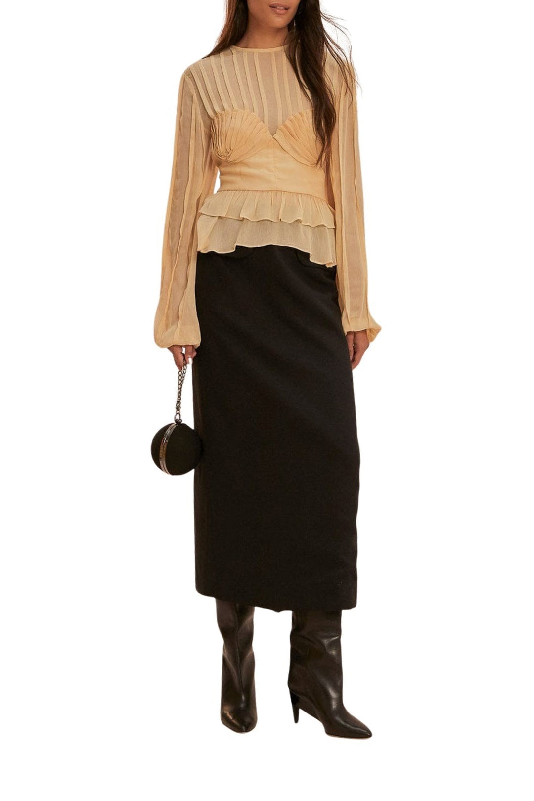 Blouse à plis sur la poitrine - Beige