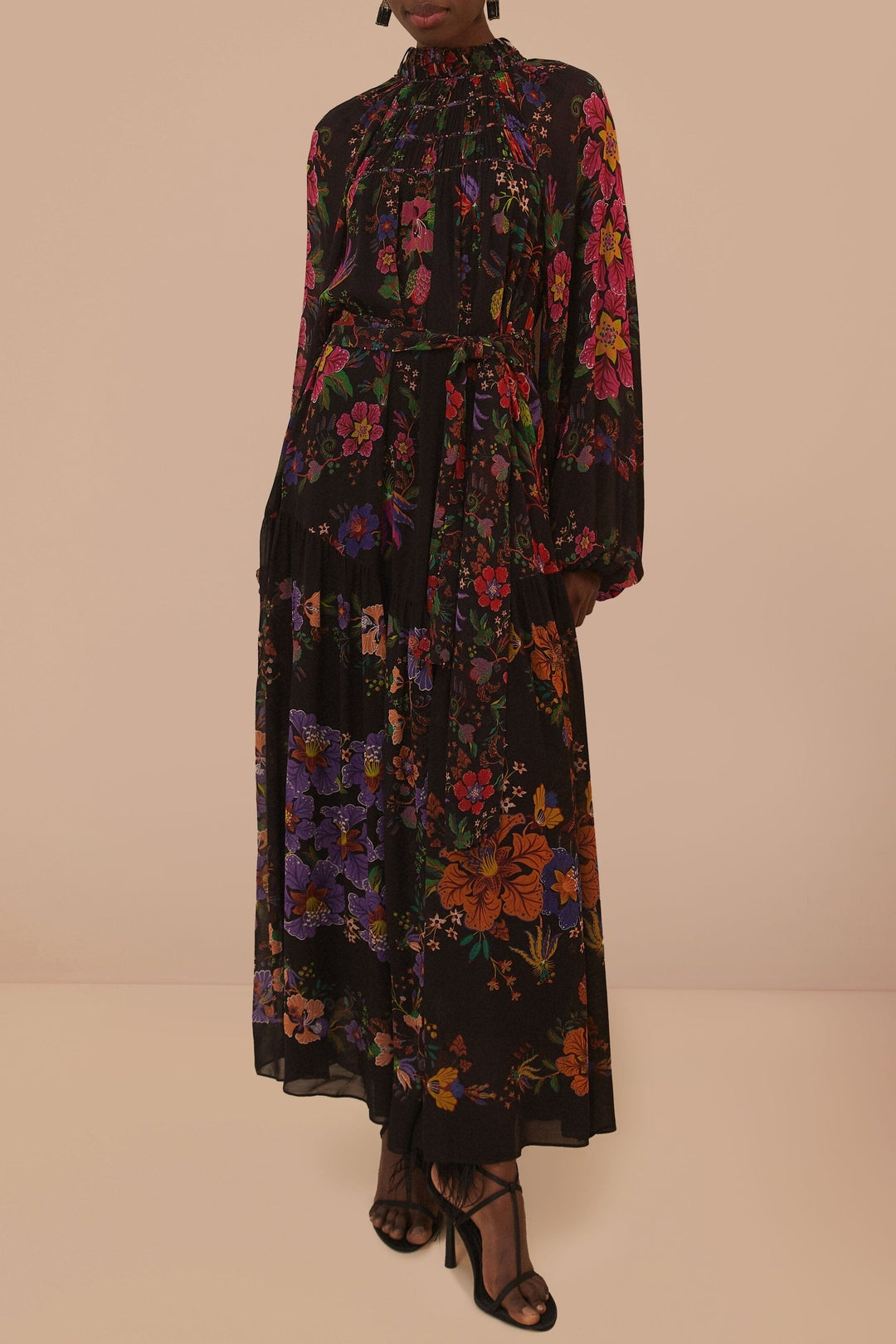 Robe longue à col montant - Noir