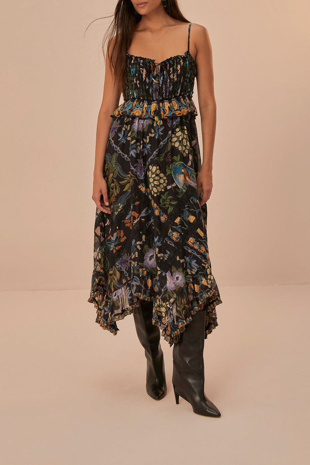 Robe midi Jardin d'hiver en dentelle plissée - Noir