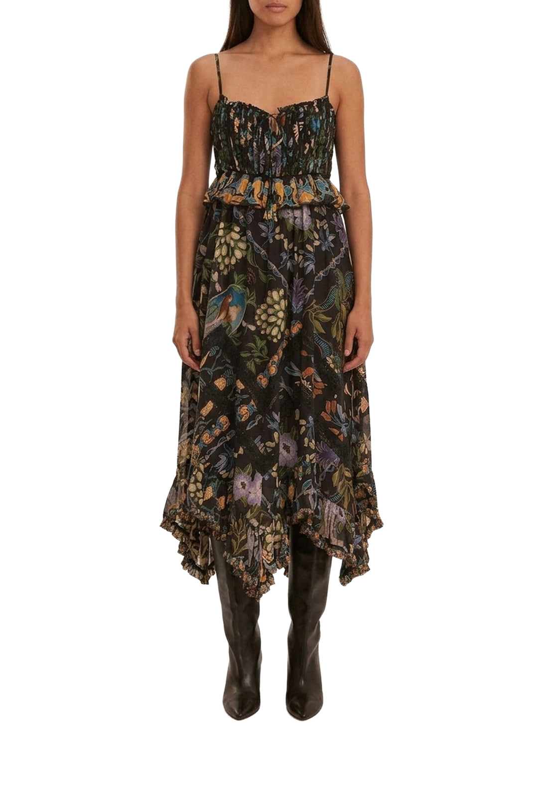 Robe midi Jardin d'hiver en dentelle plissée - Noir