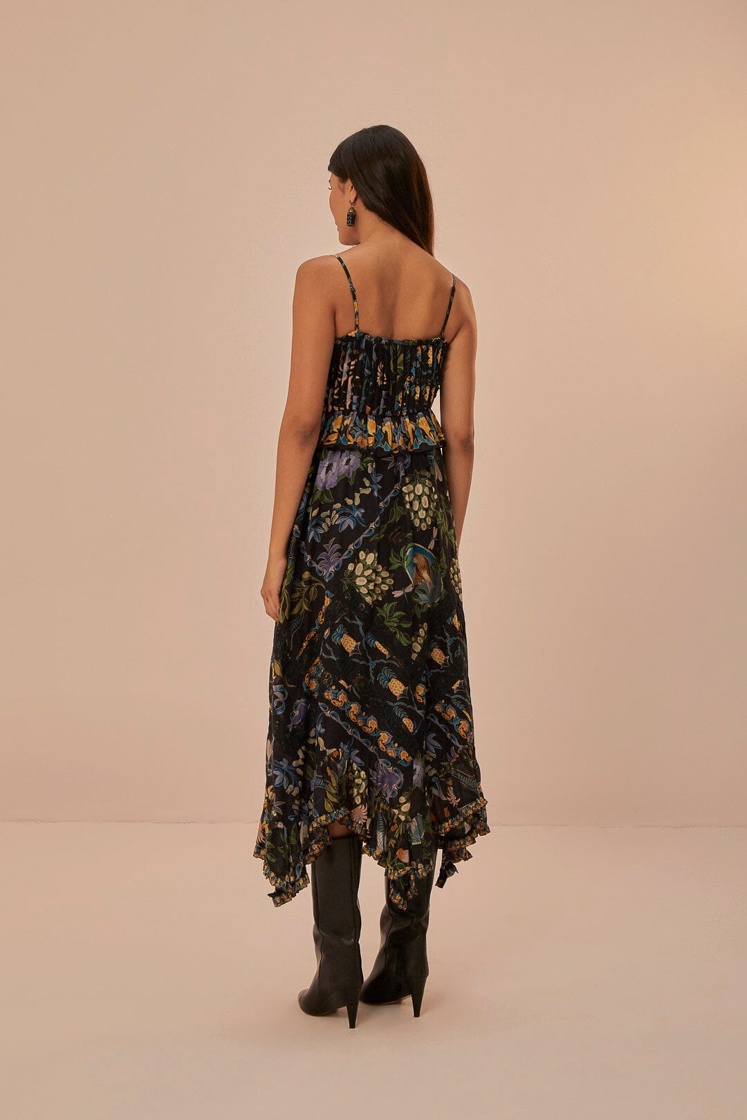 Robe midi Jardin d'hiver en dentelle plissée - Noir