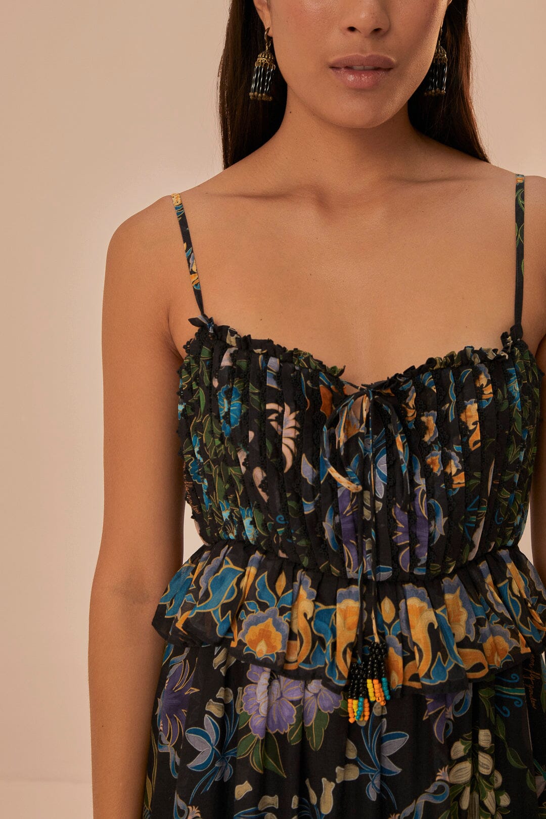 Robe midi Jardin d'hiver en dentelle plissée - Noir