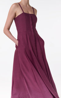 Magritte Dress en bordeaux cachemire soie chevrons