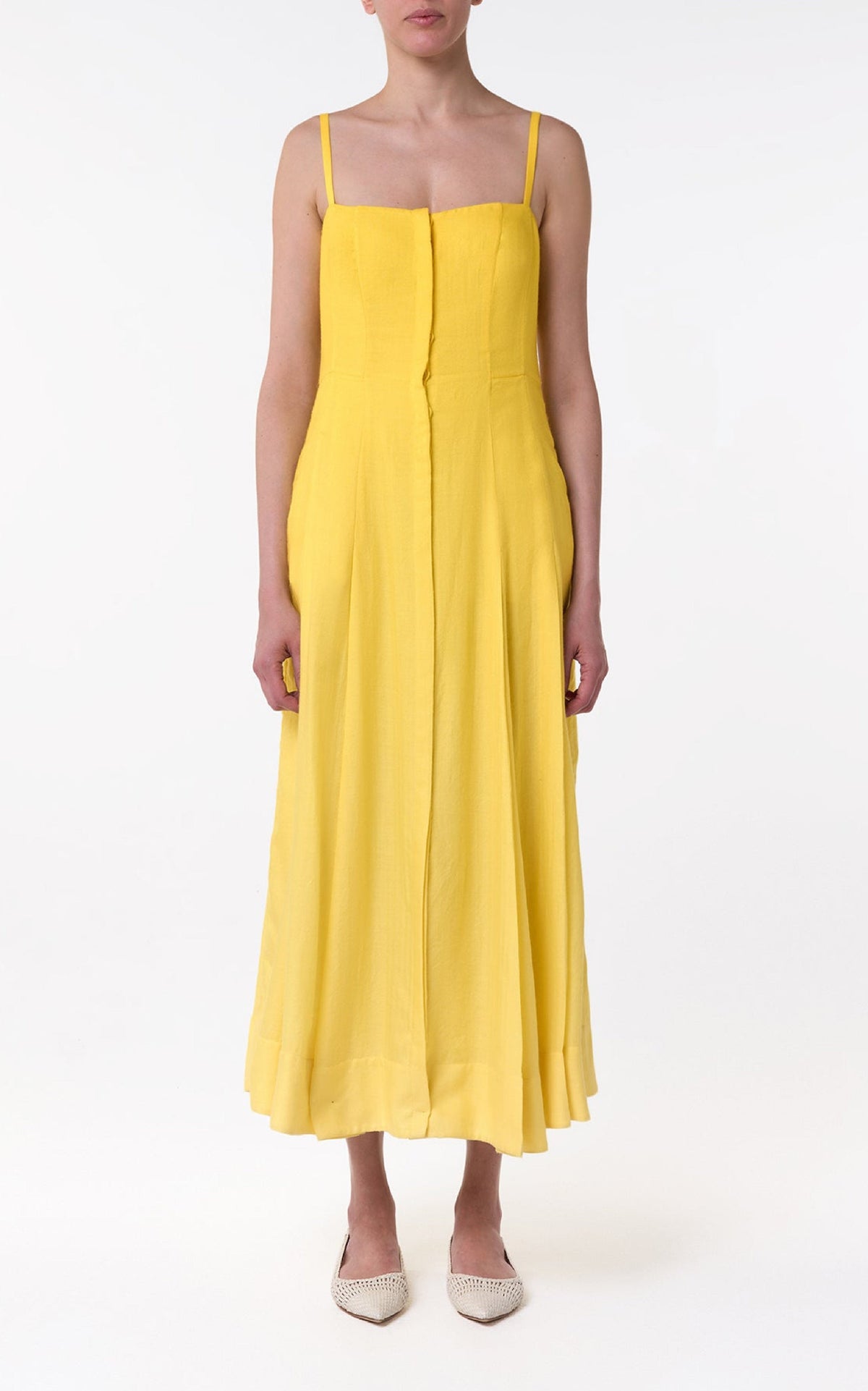 Magritte Dress en jaune de cadmium cachemire soie chevrons