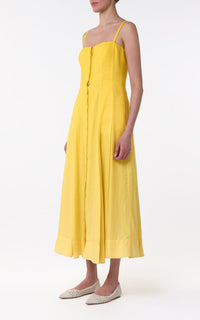 Magritte Dress en jaune de cadmium cachemire soie chevrons