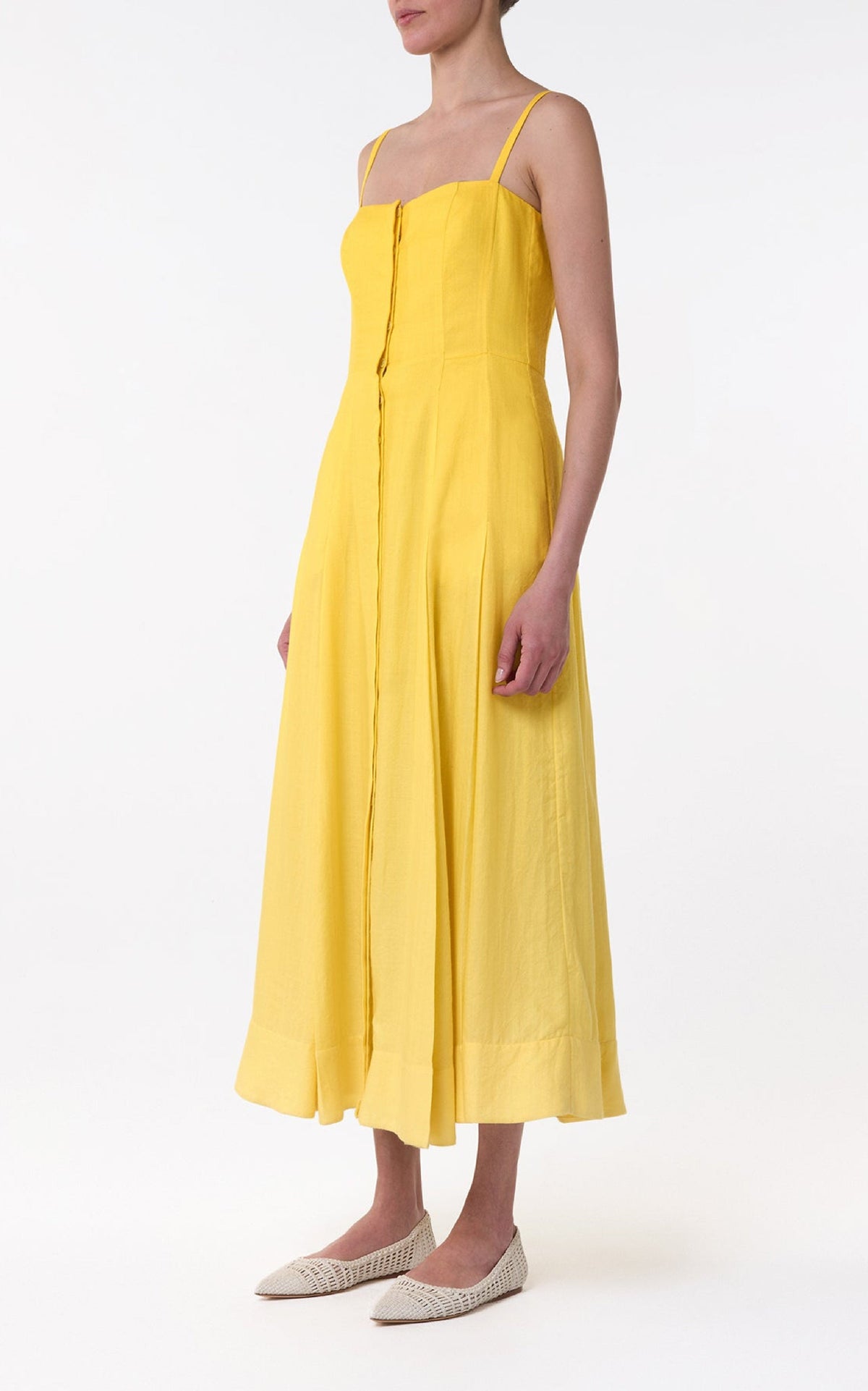 Magritte Dress en jaune de cadmium cachemire soie chevrons