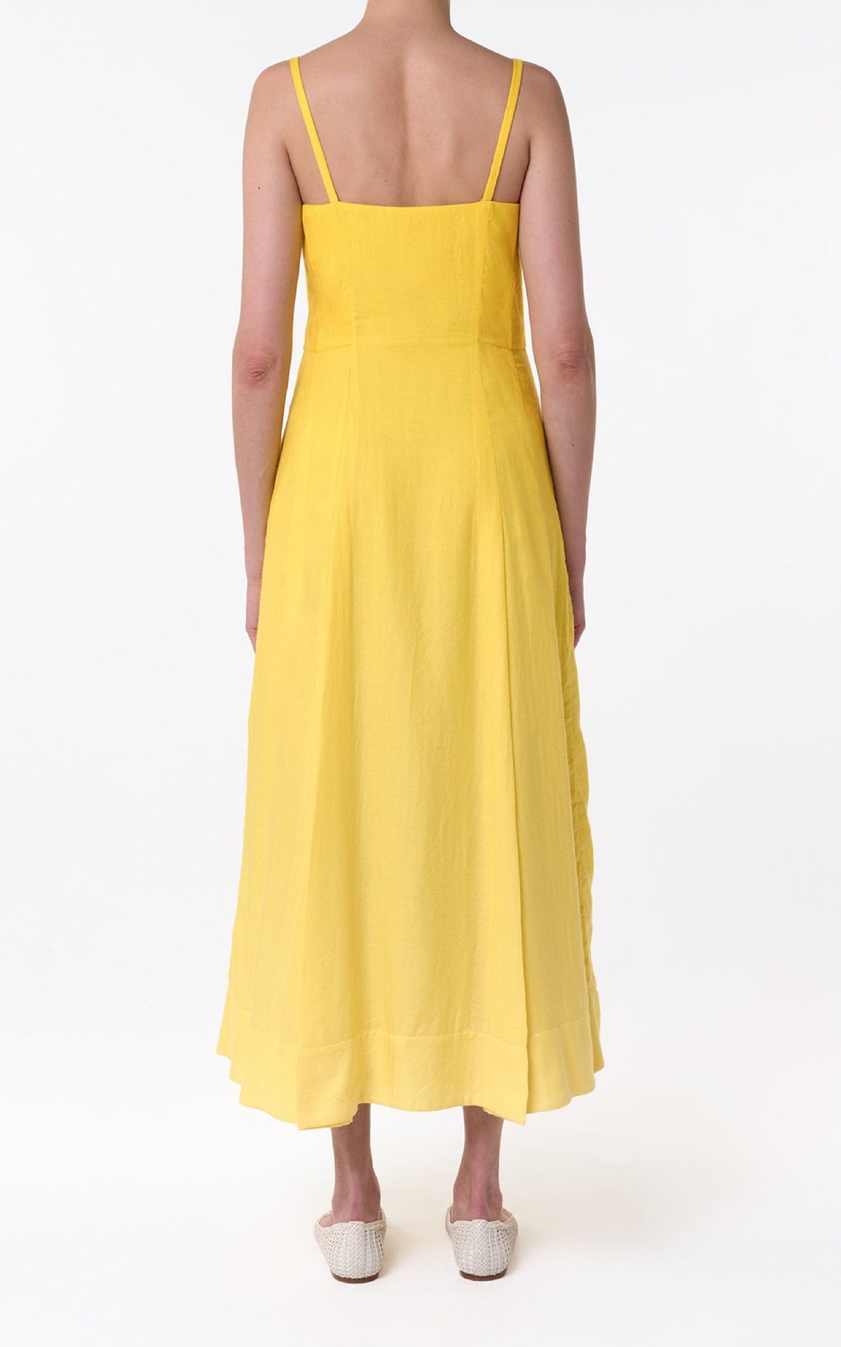 Magritte Dress en jaune de cadmium cachemire soie chevrons