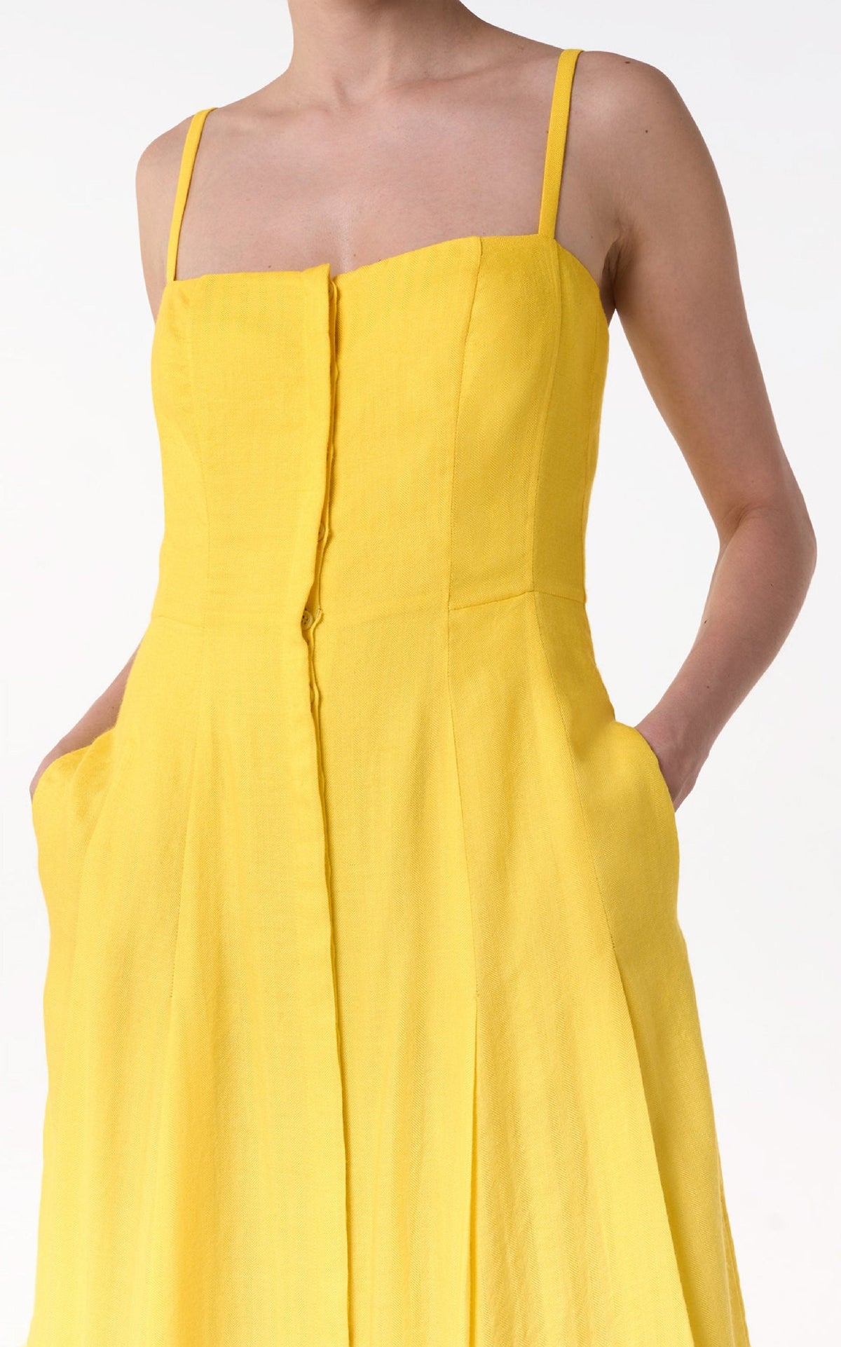 Magritte Dress en jaune de cadmium cachemire soie chevrons
