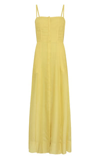 Magritte Dress en jaune de cadmium cachemire soie chevrons
