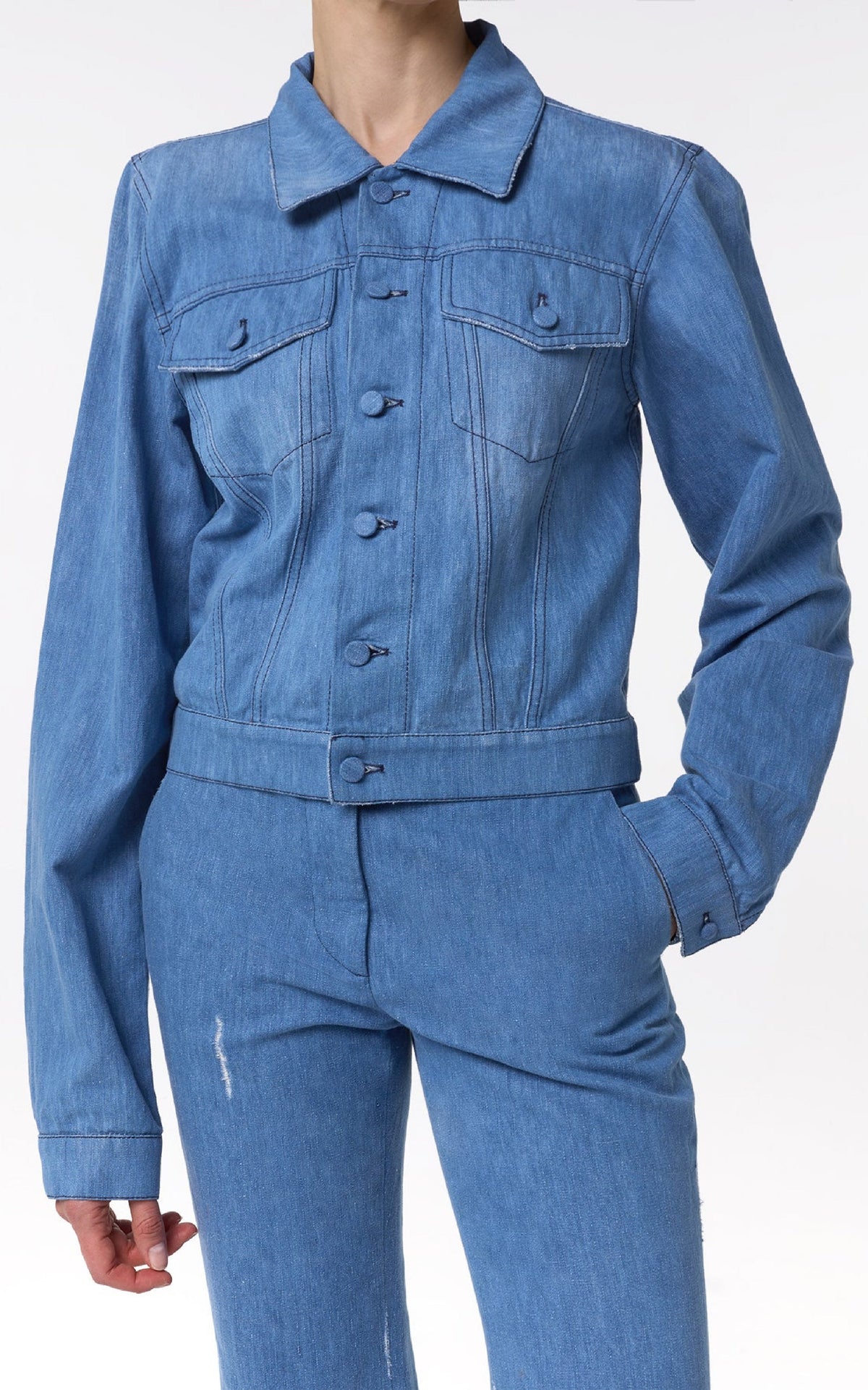 Roland Jacket en denim bleu clair washed coton lin denim