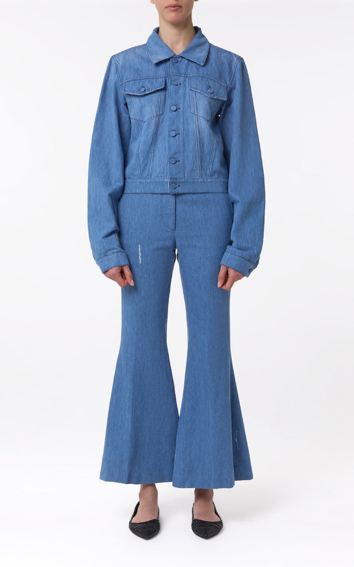 Roland Jacket en denim bleu clair washed coton lin denim