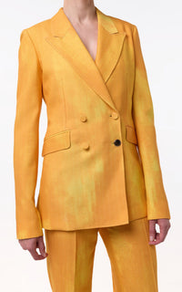 Angela Blazer en jaune de cadmium barre laine drap de costume