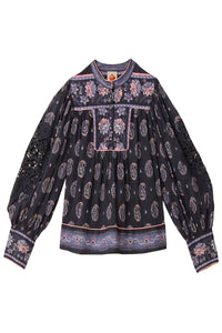 Blouse Ayla à manches longues en coton - Bleu