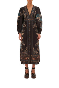 Blossom Tapestry cotton midi dress - Black