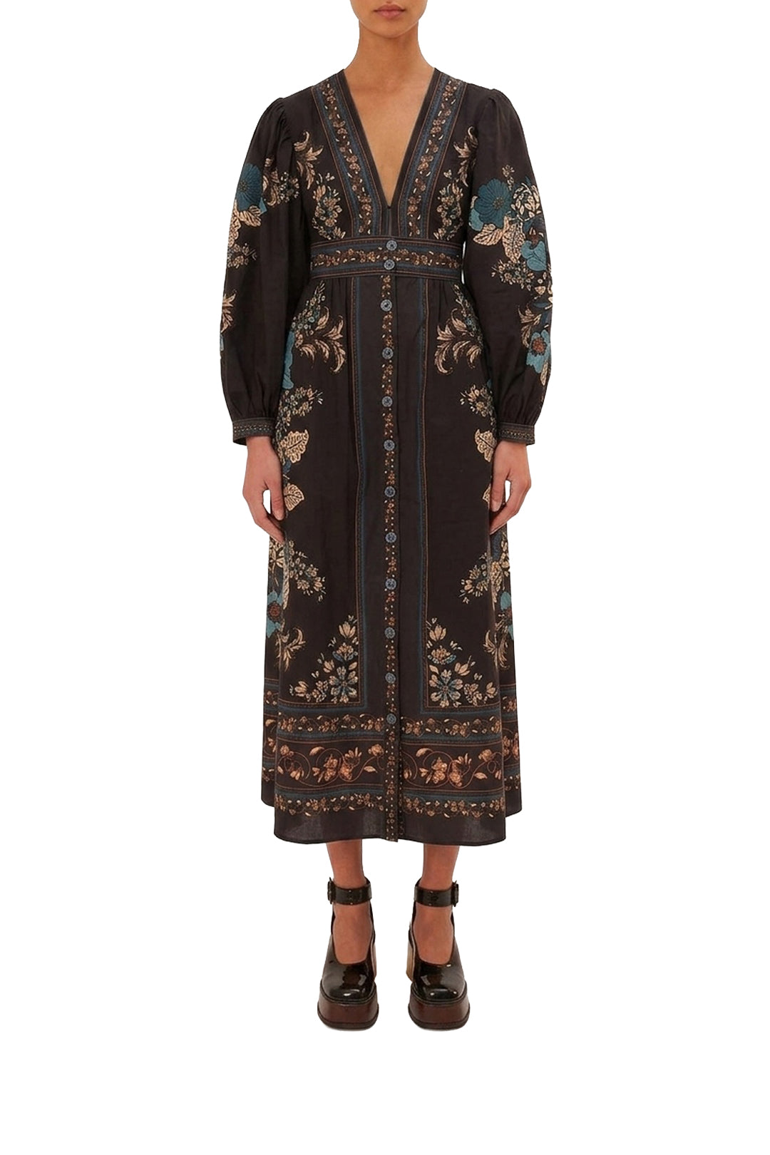 Blossom Tapestry cotton midi dress - Black