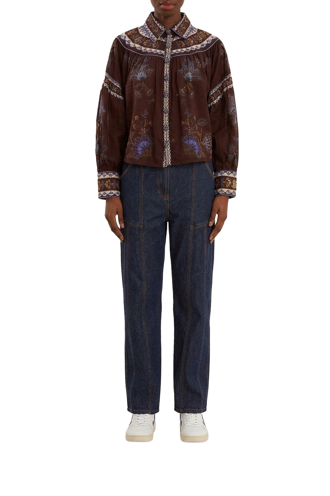 DJV_Embroidered Garden Brown Chemises & Blouses - Embroidered Garden Brown