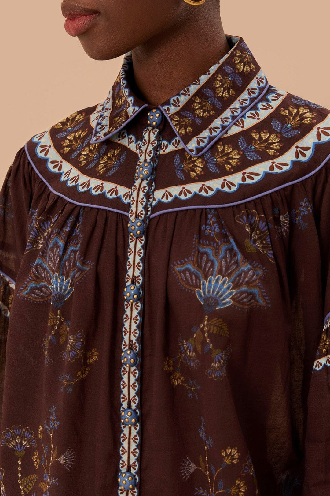 DJV_Embroidered Garden Brown Chemises & Blouses - Embroidered Garden Brown