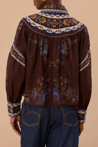 DJV_Embroidered Garden Brown Chemises & Blouses - Embroidered Garden Brown