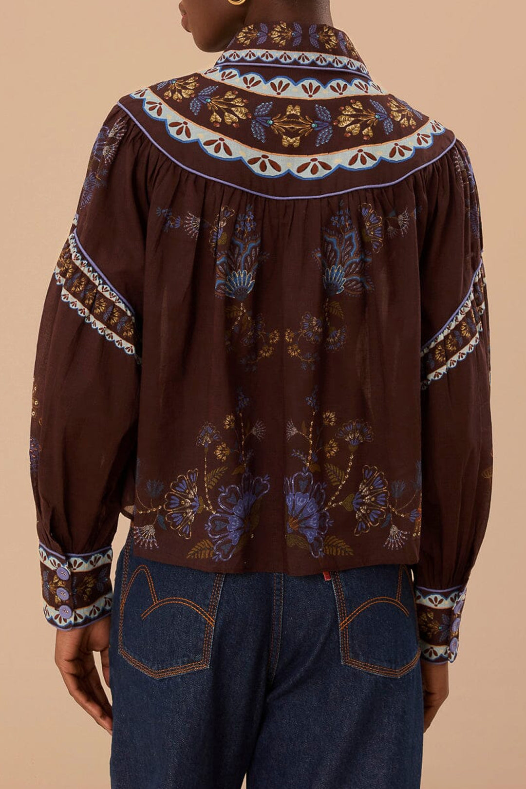 DJV_Embroidered Garden Brown Chemises & Blouses - Embroidered Garden Brown