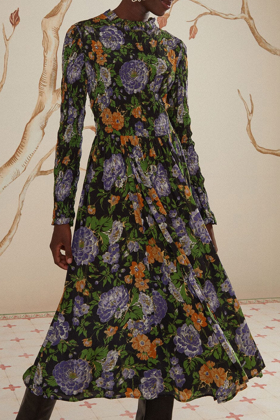 DJV_Capri Floral Black Robes midi - Capri Floral Black