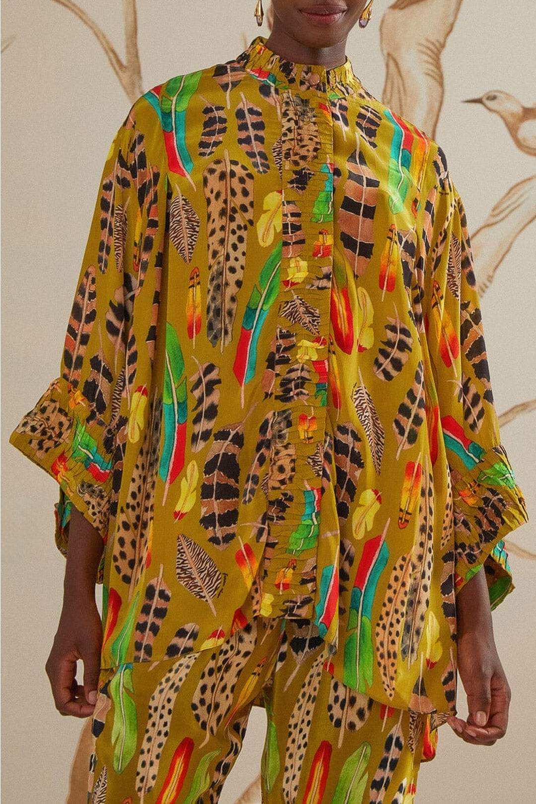 Blouse Plumes d'amazone à manches longues - Jaune