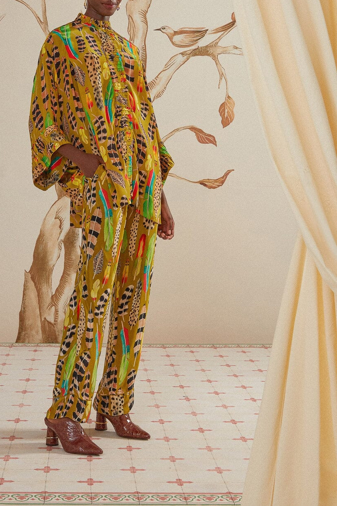 Blouse Plumes d'amazone à manches longues - Jaune