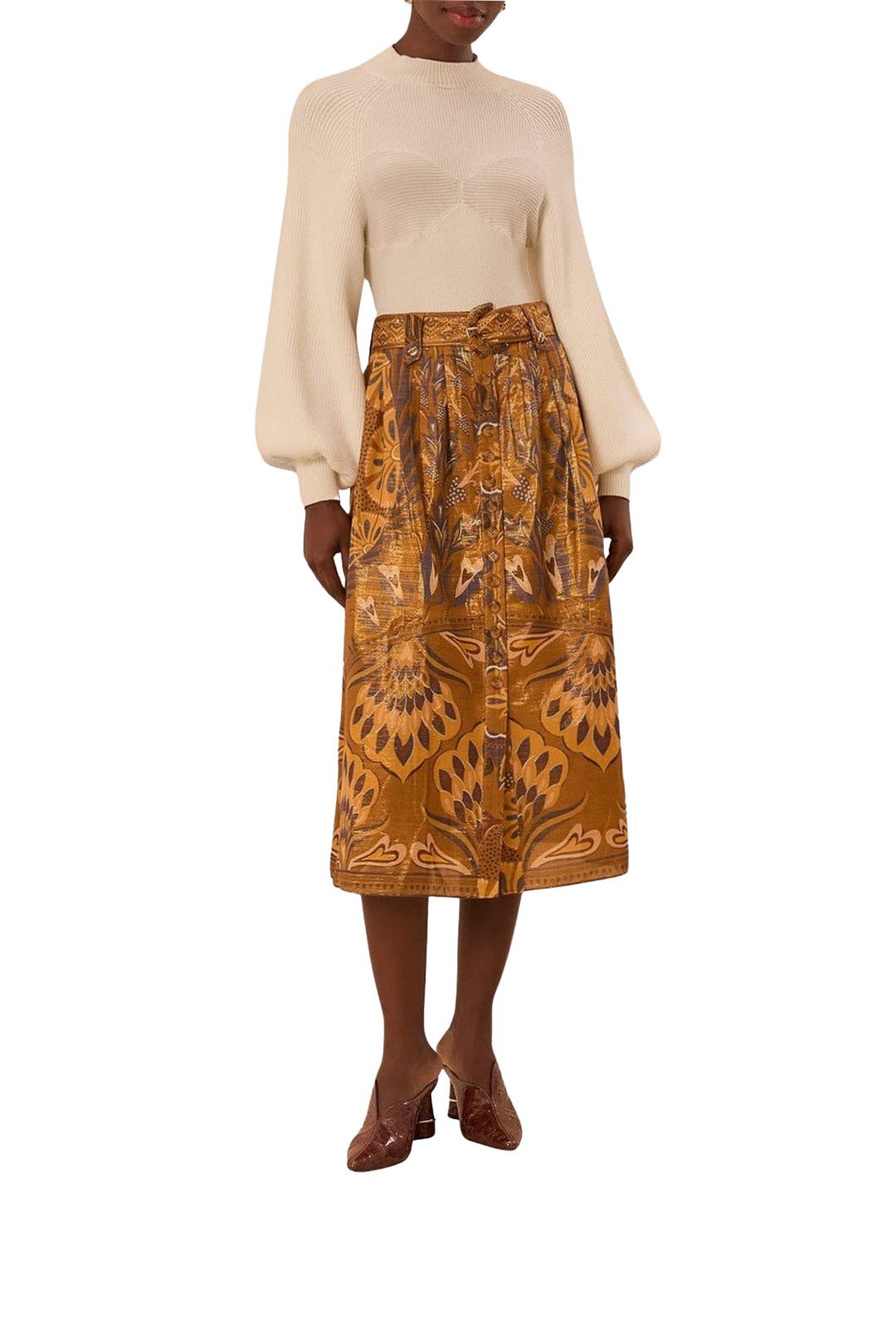 Jupe midi Heart Forest Gold en coton - Camel
