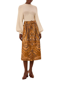 Jupe midi Heart Forest Gold en coton - Camel
