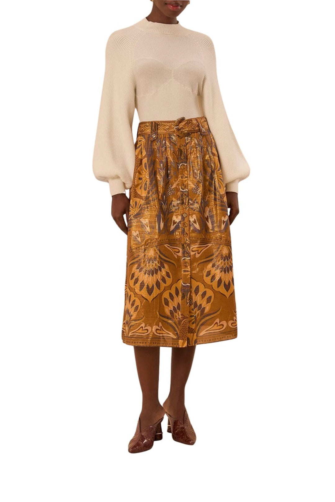 Jupe midi Heart Forest Gold en coton - Camel