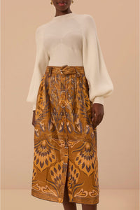 Jupe midi Heart Forest Gold en coton - Camel