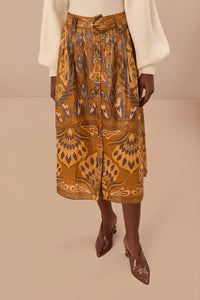 Jupe midi Heart Forest Gold en coton - Camel