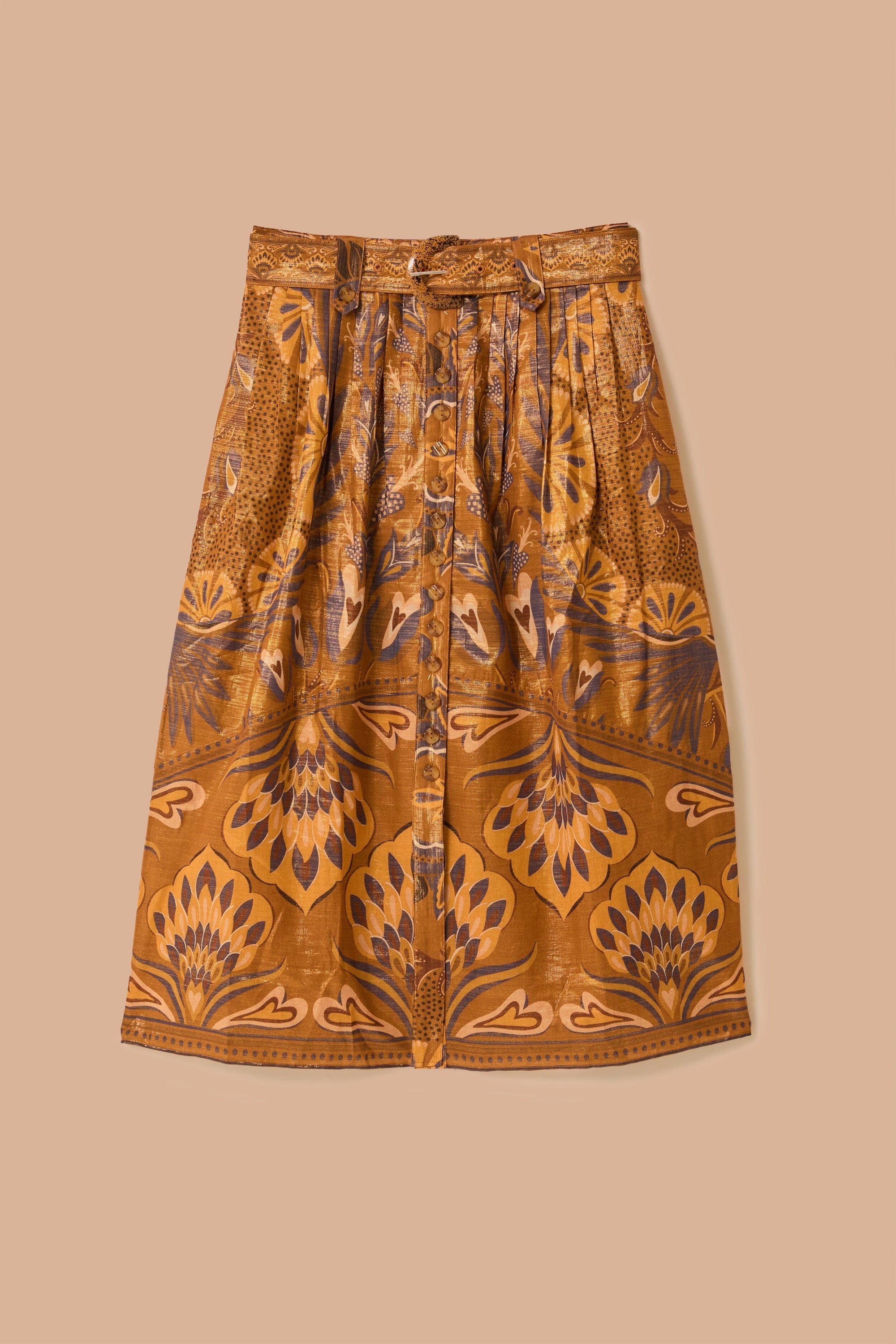 Jupe midi Heart Forest Gold en coton - Camel