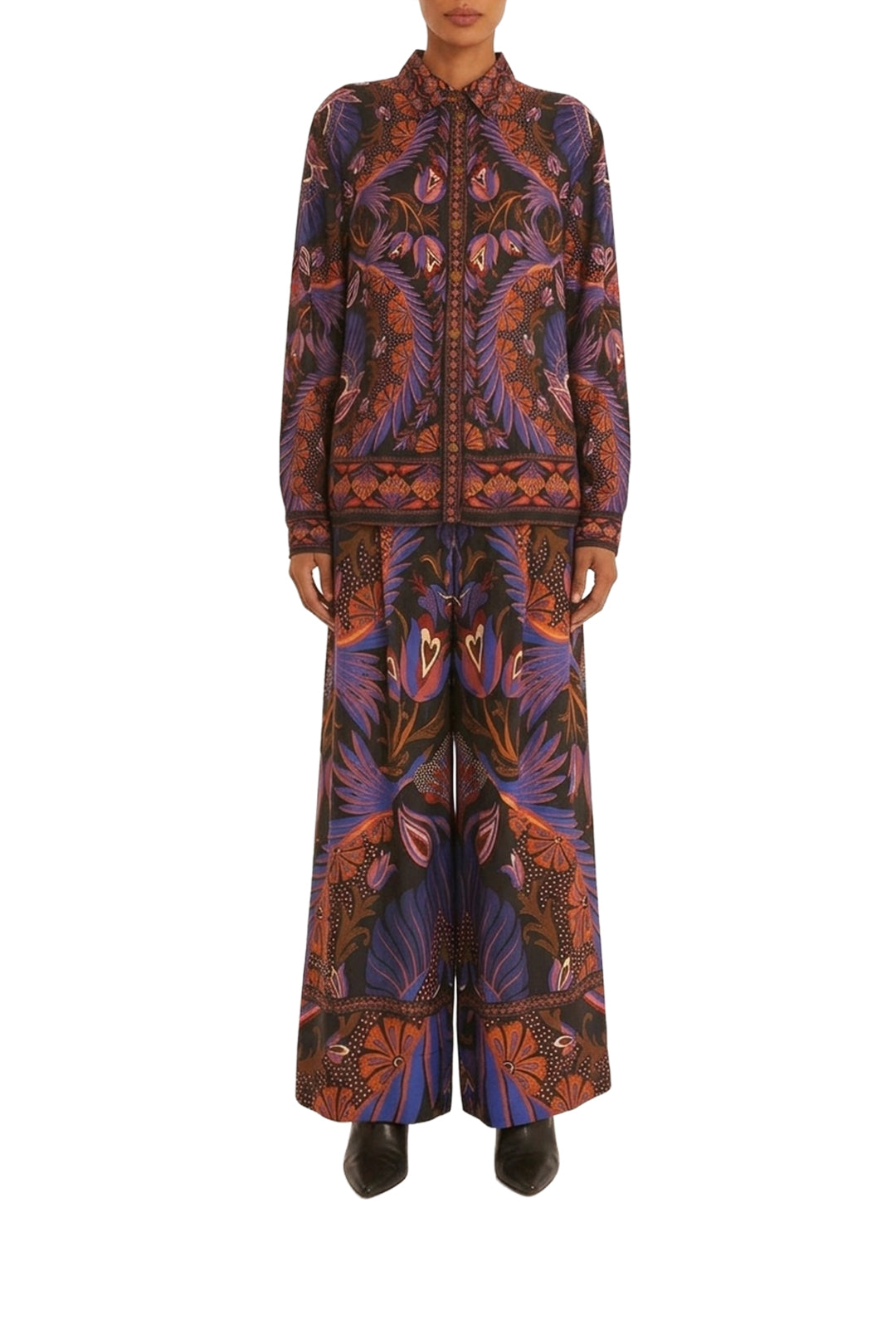 Pantalon à double ceinture et motif cœurs - Orange