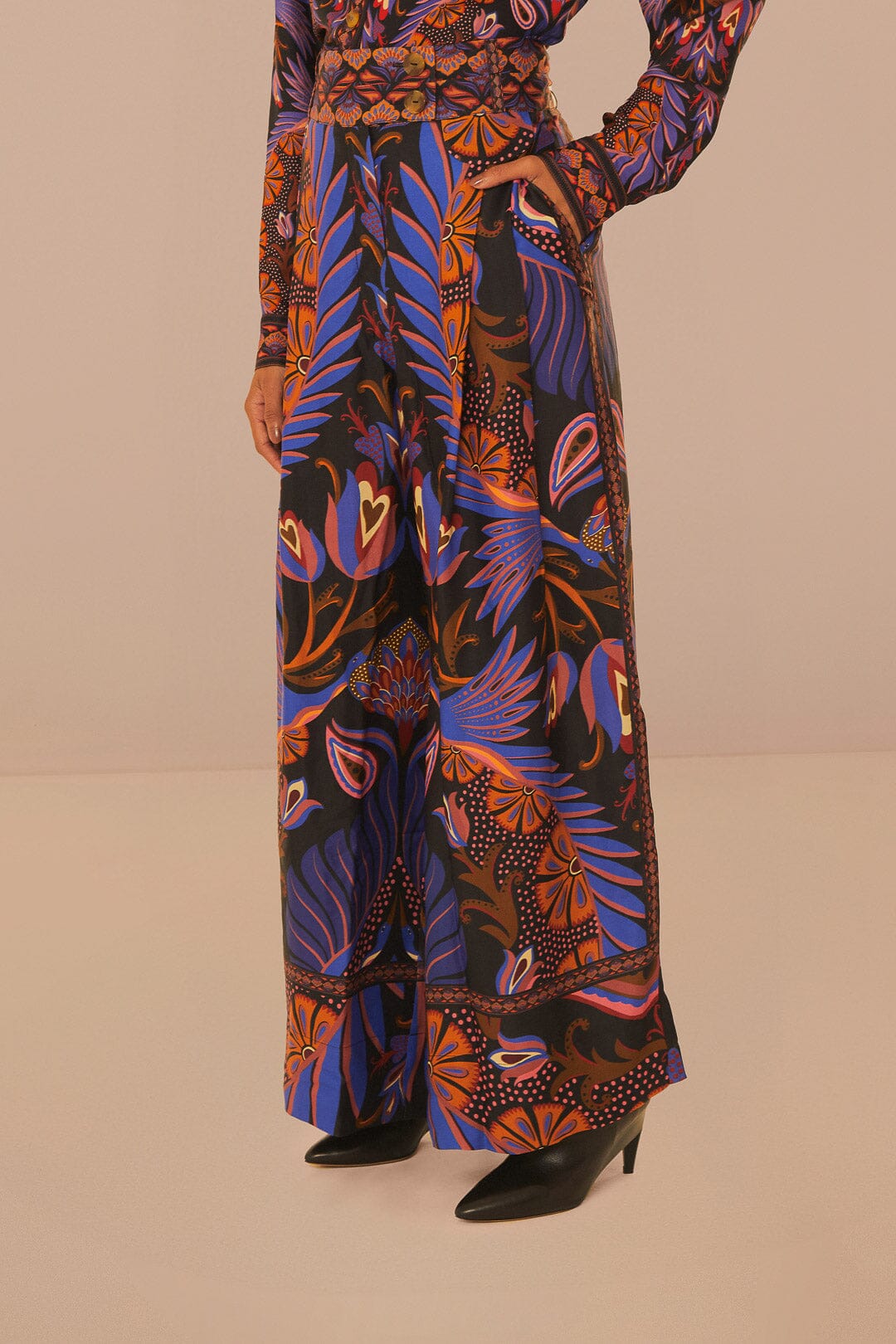 Pantalon à double ceinture et motif cœurs - Orange