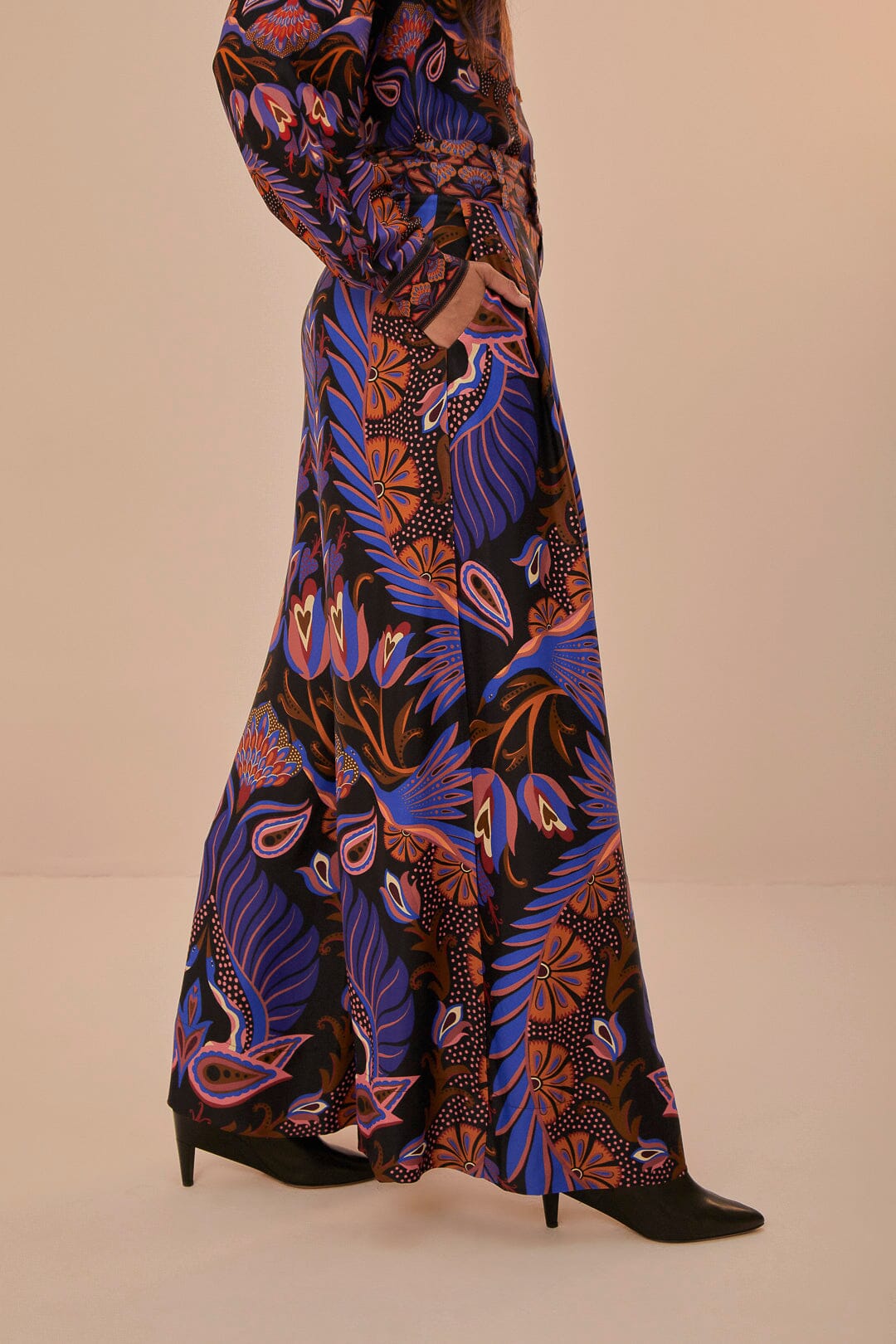 Pantalon à double ceinture et motif cœurs - Orange