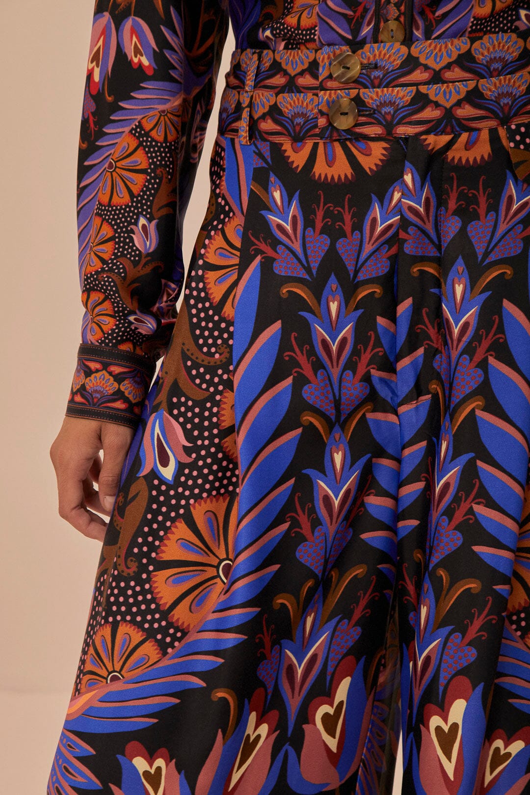 Pantalon à double ceinture et motif cœurs - Orange