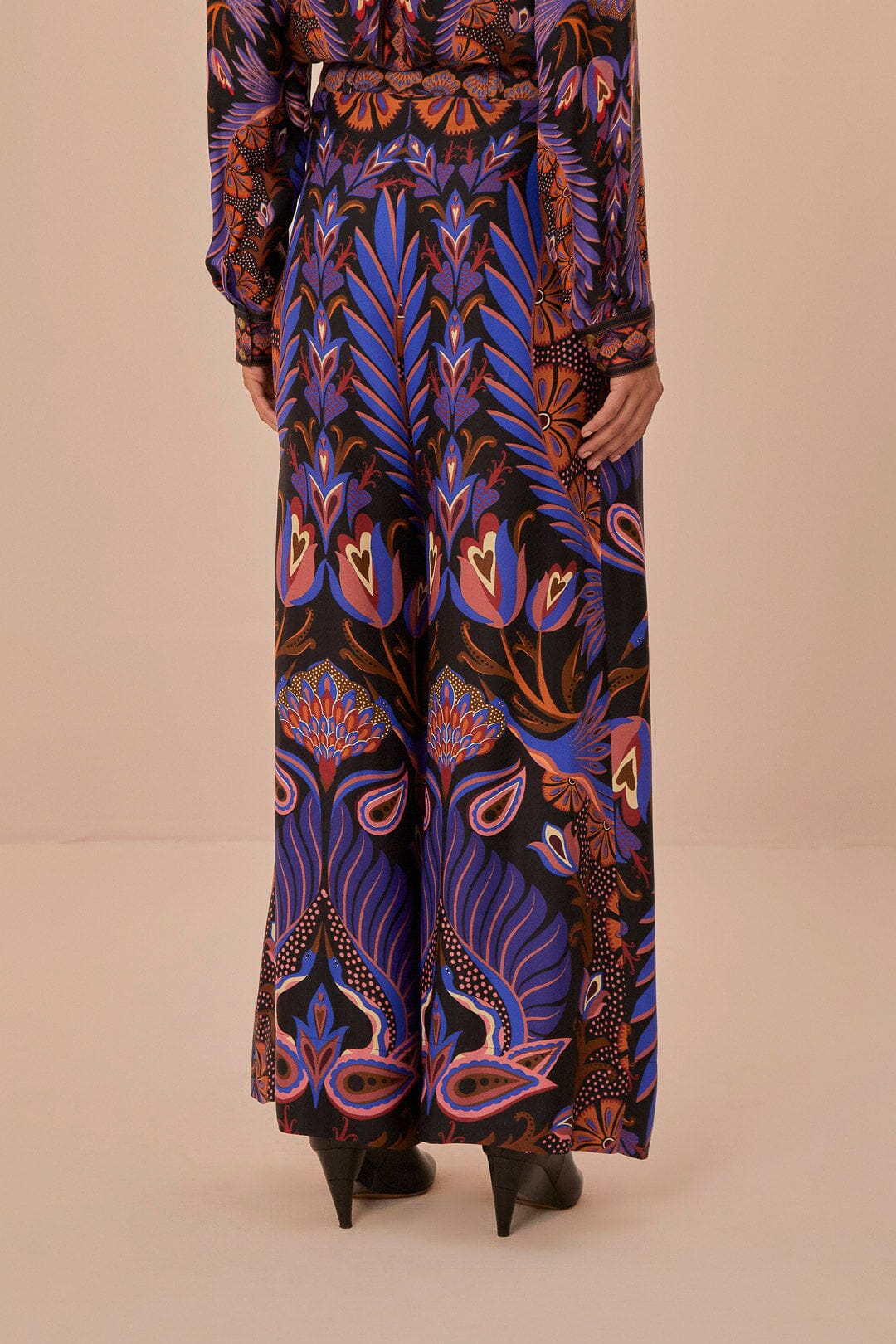 Pantalon à double ceinture et motif cœurs - Orange
