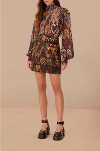 Blouse à motif ikat cœurs - Marron