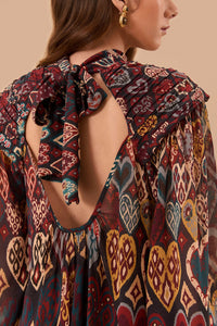 Blouse à motif ikat cœurs - Marron