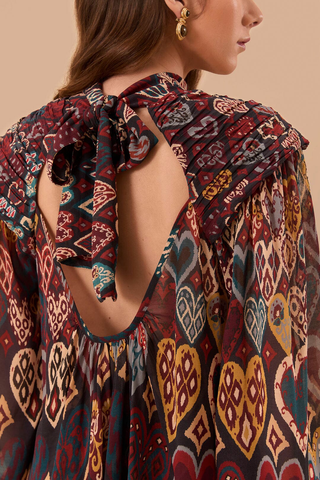 Blouse à motif ikat cœurs - Marron