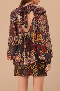 Blouse à motif ikat cœurs - Marron