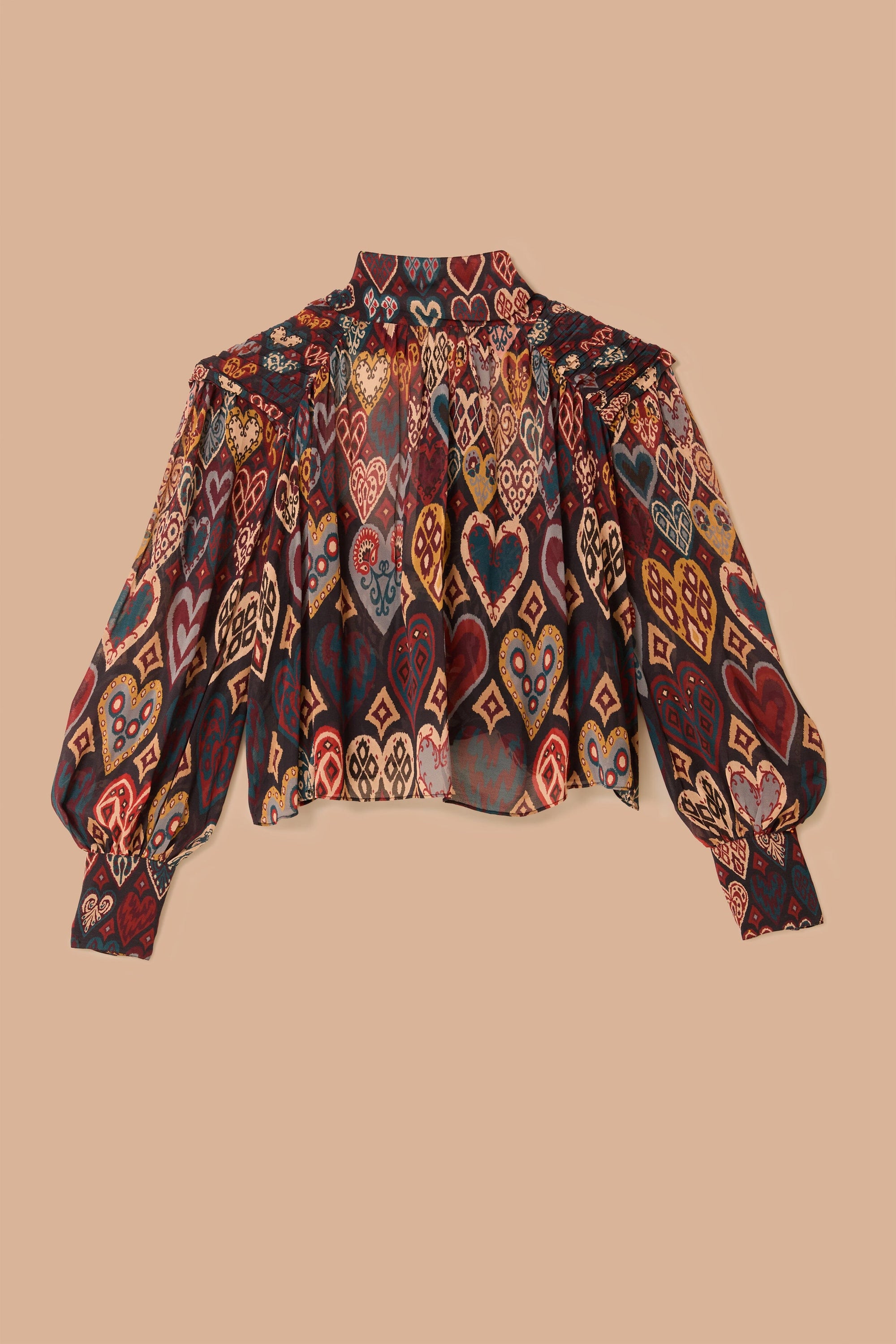 Blouse à motif ikat cœurs - Marron
