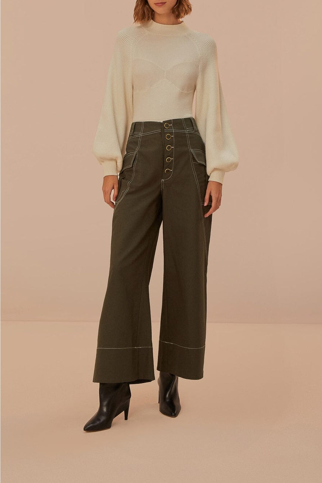 Cotton low-rise trousers with pockets - Green
