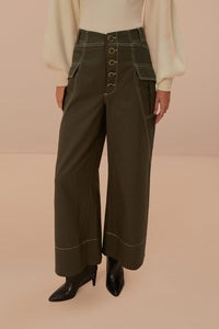 Cotton low-rise trousers with pockets - Green